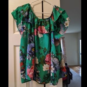 Green floral off the shoulder shirt